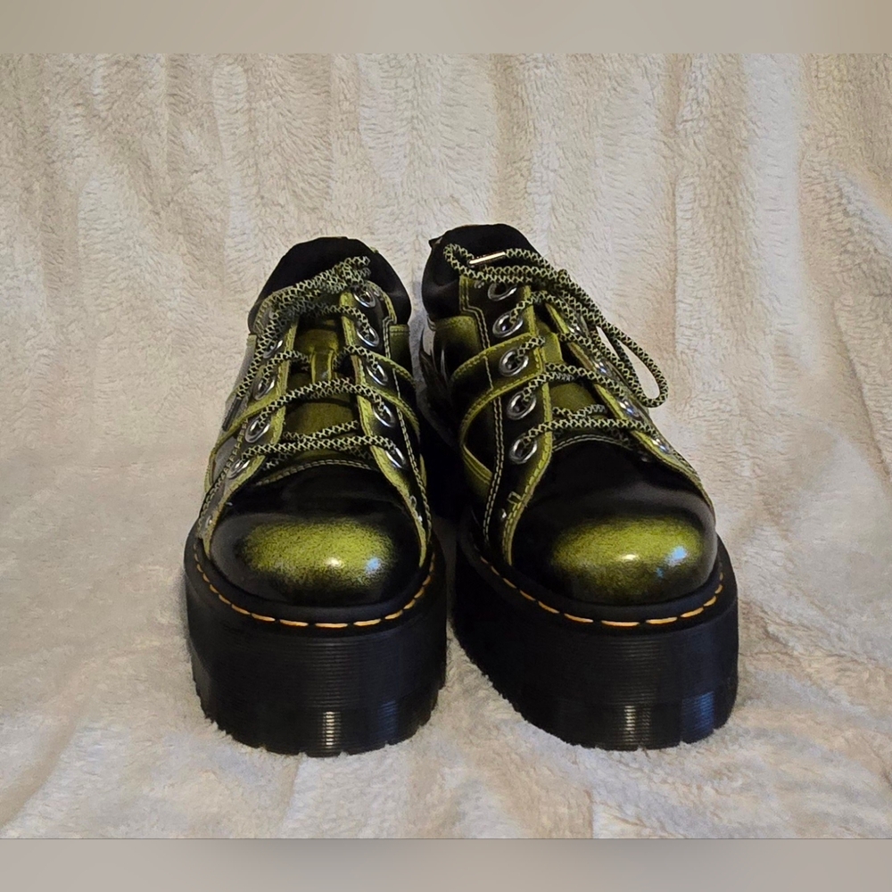 Dr. Marten 5-Eye Max Distressed Leather Platform Shoes in Lime Green Arcadia - Picture 3 of 11